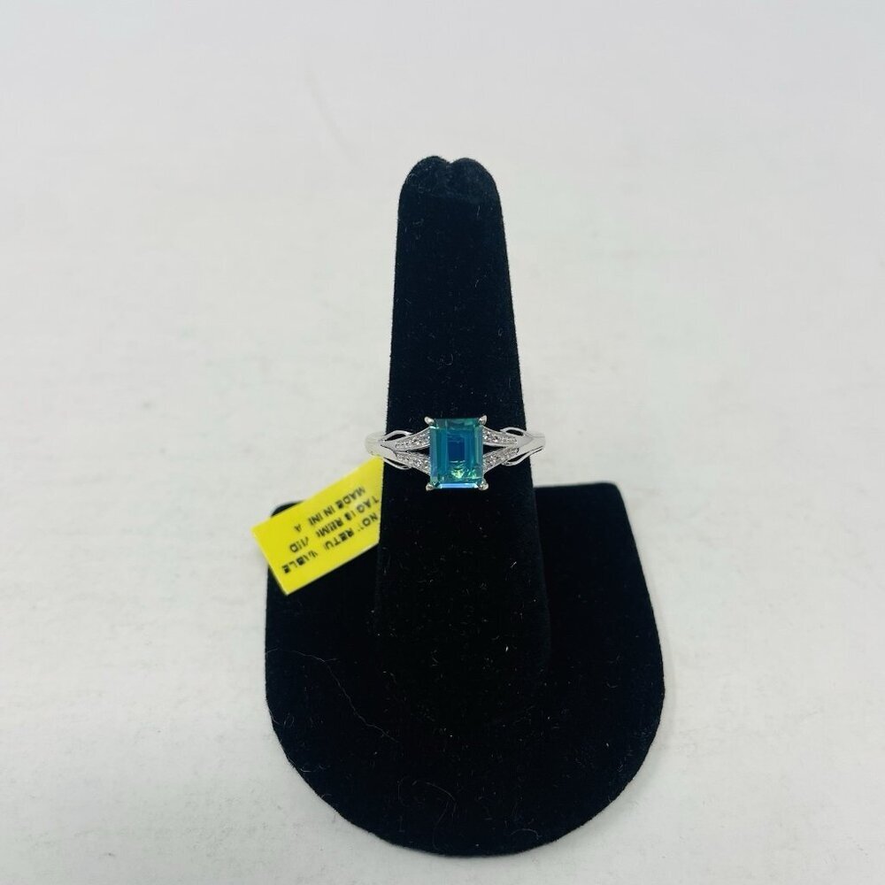 Peacock Quartz Size 8 Cambodian Zircon Platinum Over Sterling Silver Ring 5005